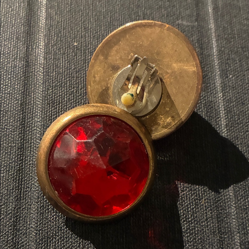 Vintage Red and Gold Clip-On Earrings